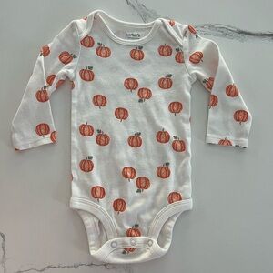 3/$10  Carter's White Bodysuit with Orange Pumpkin Design
